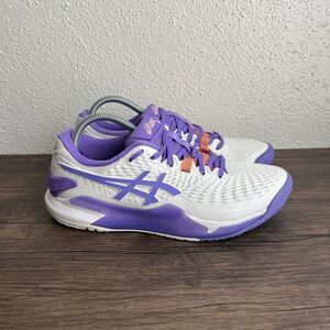 ASICS Gel Resolution 9 White Amethyst Purple Tennis Pickleball Shoes Sz 9 Wide